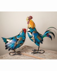 Metal Rooster And Chicken Asst Set Of 2 by   