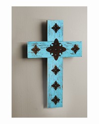 Dotted Wood Cross Distressed Turquoise by   