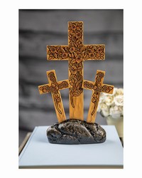 Triple Flower Carved Cross by   