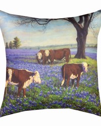 Herefords And Blue Bonnets 18 Climaweave Pillow by   