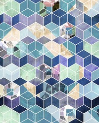 Blue Geometric Cube Wall Mural by   