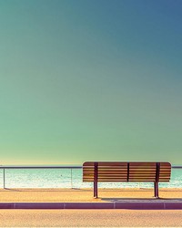 Bench And Sea Wall Mural by   