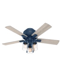 Hunter 44 inch Hartland Indigo Blue Low Profile Ceiling Fan with LED Light Kit and Pull Chain by   