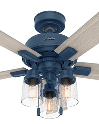 Hunter 44 inch Hartland Indigo Blue Ceiling Fan with LED Light Kit and Pull Chain by   