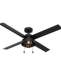 Hunter 52 inch Spring Mill Matte Black Damp Rated Ceiling Fan with LED Light Kit and Pull Chain by   