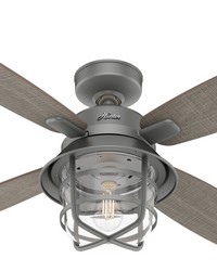 Hunter 52 inch Port Royale Matte Silver Damp Rated Ceiling Fan with LED Light Kit and Handheld Remot by   