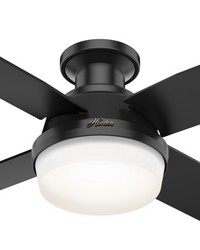 Hunter 44 inch Dempsey Matte Black Low Profile Damp Rated Ceiling Fan with LED Light Kit and Handhel by   