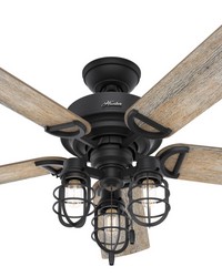 Hunter 52 inch Starklake Natural Black Iron Damp Rated Ceiling Fan with LED Light Kit and Pull Chain by   