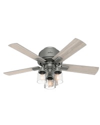 Hunter 44 inch Hartland Matte Silver Low Profile Ceiling Fan with LED Light Kit and Pull Chain by   