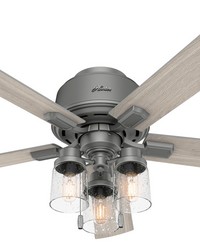 Hunter 52 inch Hartland Matte Silver Low Profile Ceiling Fan with LED Light Kit and Pull Chain by   