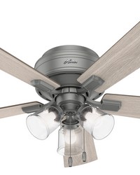 Hunter 52 inch Crestfield Matte Silver Low Profile Ceiling Fan with LED Light Kit and Pull Chain by   