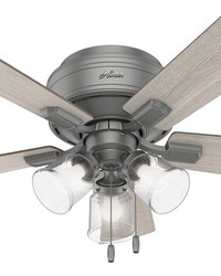 Hunter 42 inch Crestfield Matte Silver Low Profile Ceiling Fan with LED Light Kit and Pull Chain by   