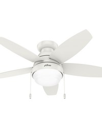 Hunter 44 inch Lilliana Fresh White Low Profile Ceiling Fan with LED Light Kit and Pull Chain by   