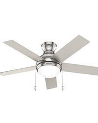 Hunter 44 inch Aren Brushed Nickel Low Profile Ceiling Fan with LED Light Kit and Pull Chain by   