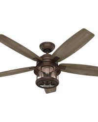 Hunter 52 inch Coral Bay Weathered Copper Damp Rated Ceiling Fan with LED Light Kit and Handheld Rem by   