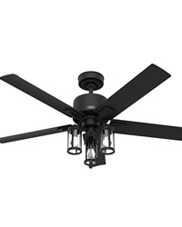 Hunter 52 inch Lawndale Matte Black Damp Rated Ceiling Fan with LED Light Kit and Pull Chain by   