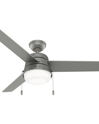 Hunter 52 inch Aker Matte Silver Damp Rated Ceiling Fan with LED Light Kit and Pull Chain by   