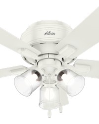 Hunter 42 inch Crestfield Fresh White Low Profile Ceiling Fan with LED Light Kit and Pull Chain by   