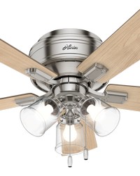 Hunter 42 inch Crestfield Brushed Nickel Low Profile Ceiling Fan with LED Light Kit and Pull Chain by   