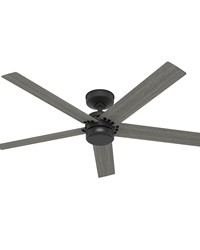 Hunter 52 inch Burton Matte Black Damp Rated Ceiling Fan and Wall Control by   