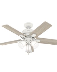 Hunter 44 inch Crystal Peak Matte White Ceiling Fan with LED Light Kit and Pull Chain by   