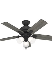 Hunter 44 inch Crystal Peak Matte Black Ceiling Fan with LED Light Kit and Pull Chain by   