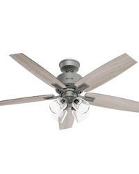 Hunter 52 inch Gatlinburg HunterExpress Matte Silver Ceiling Fan with LED Light Kit and Handheld Rem by   