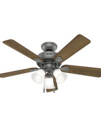 Hunter 44 inch Swanson ENERGY STAR® Matte Silver Ceiling Fan with LED Light Kit and Pull Chain by   