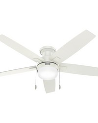 Hunter 52 inch Anisten Fresh White Low Profile Ceiling Fan with LED Light Kit and Pull Chain by   