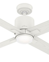 Hunter 52 inch Visalia Matte White Damp Rated Ceiling Fan with LED Light Kit and Handheld Remote by   