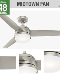 Hunter 48 inch Midtown Matte Nickel Ceiling Fan with LED Light Kit and Handheld Remote by   