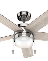 Hunter 52 inch Claudette Polished Nickel Ceiling Fan with LED Light Kit and Pull Chain by   