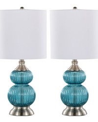 Belle 20in Glass Accent Lamp Clear Sapphire Blue Seeded Glass by   