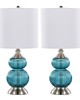 Lumisource Belle 20in Glass Accent Lamp - Set of 2 Clear Sapphire Blue Seeded Glass