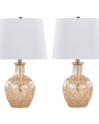 Gloria Round 20in Glass Accent Lamp Clear Champagne Lustre Glass by   