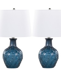 Gloria Round 20in Glass Accent Lamp Dark Moroccan Blue Glass by   