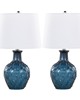 Lumisource Gloria Round 20in Glass Accent Lamp - Set of 2 Dark Moroccan Blue Glass