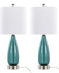 Bottega 22in Glass Accent Lamp Sapphire Blue Seeded Glass by   