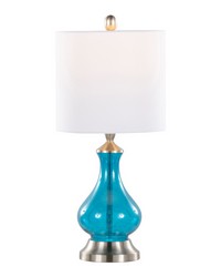 Jasmine 22in Glass Accent Lamp Clear Sapphire Blue Seeded Glass by   