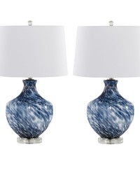 Lotus 27in Glass Table Lamp Waved True Navy And Gold Glass by   