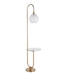 Trombone Floor Lamp with Table Gold Metal by   