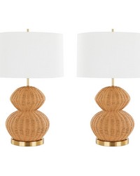 Belle 27in Rattan Table Lamp Royal Gold Metal by   