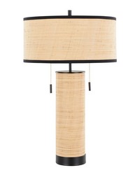 Cylinder Rattan 29in Table Lamp Black Metal by   