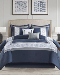 Powell 8 Piece Embroidered Comforter Set Navy King by   