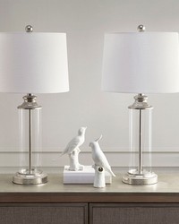 Clarity Glass Cylinder Table Lamp Set of 2 Silver by   