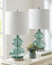 Ellipse Curved Glass Table Lamp Set of 2 Blue by   