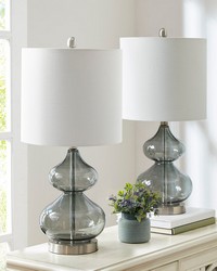 Ellipse Curved Glass Table Lamp Set of 2 Gray by   