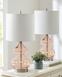 Ellipse Curved Glass Table Lamp Set of 2 Pink by   