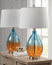 Cortina Ombre Glass Table Lamp Set of 2 Blue by   