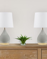 Liora 2Tone Ceramic Table Lamp Set of 2 Sage Green Gold by   